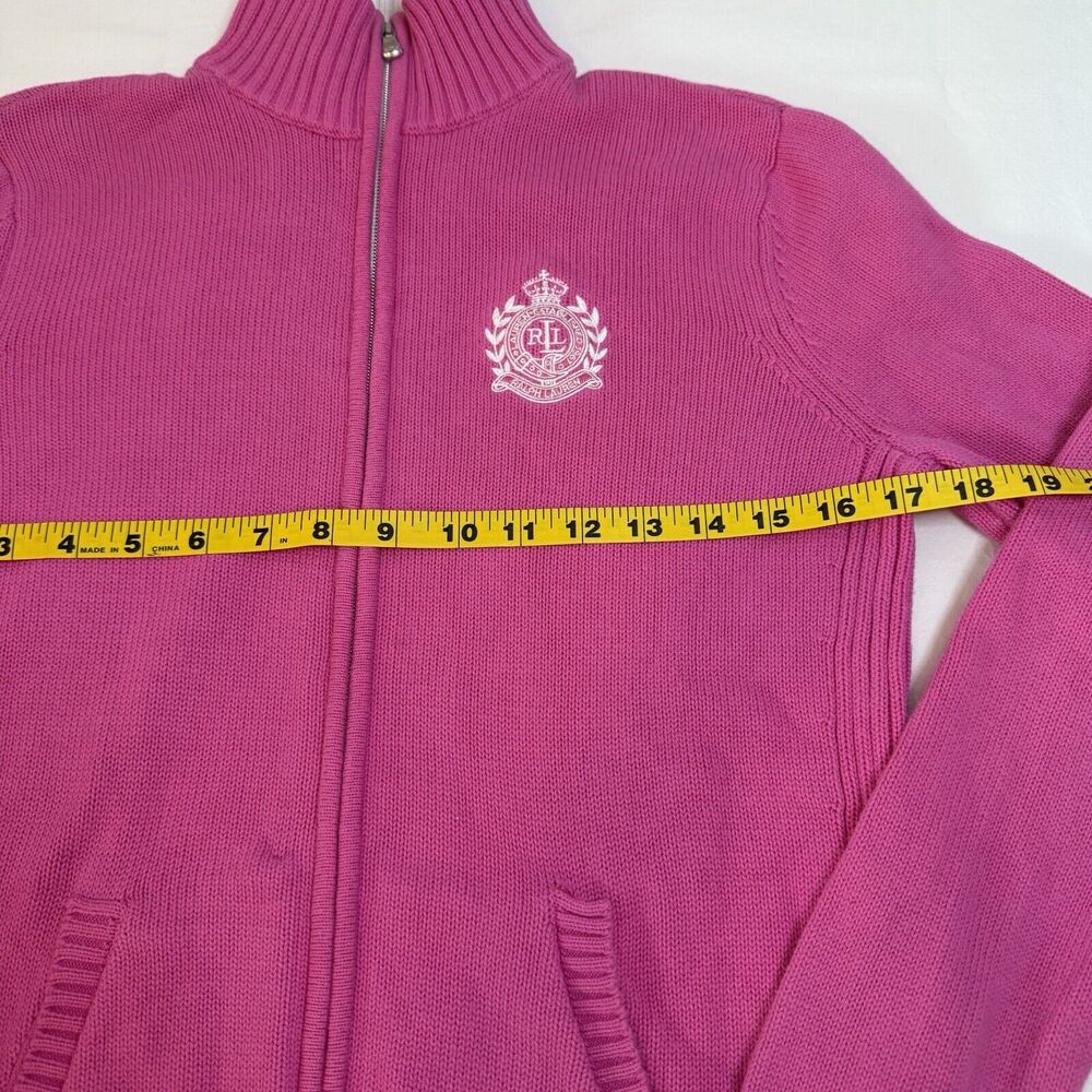 Lauren Ralph Lauren Cardigan Sweater Full Zip Pink Med Knit Women Old Money Logo - Picture 5 of 14